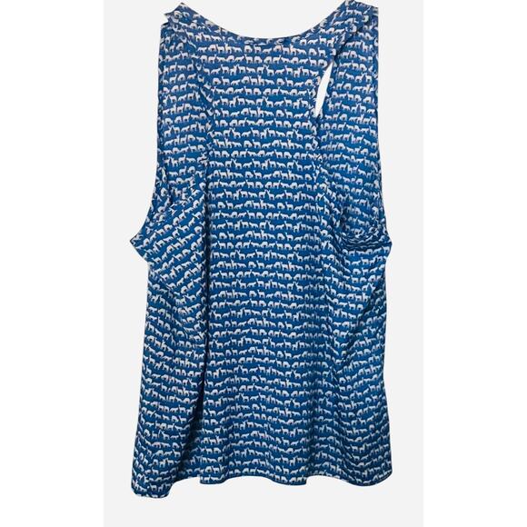 SHASA SLEEVELESS, A-LINE, RACERBACK TANK TOP/BLOUSE, WOMENS, L, BLUE/DEER PRINT - Picture 6 of 10